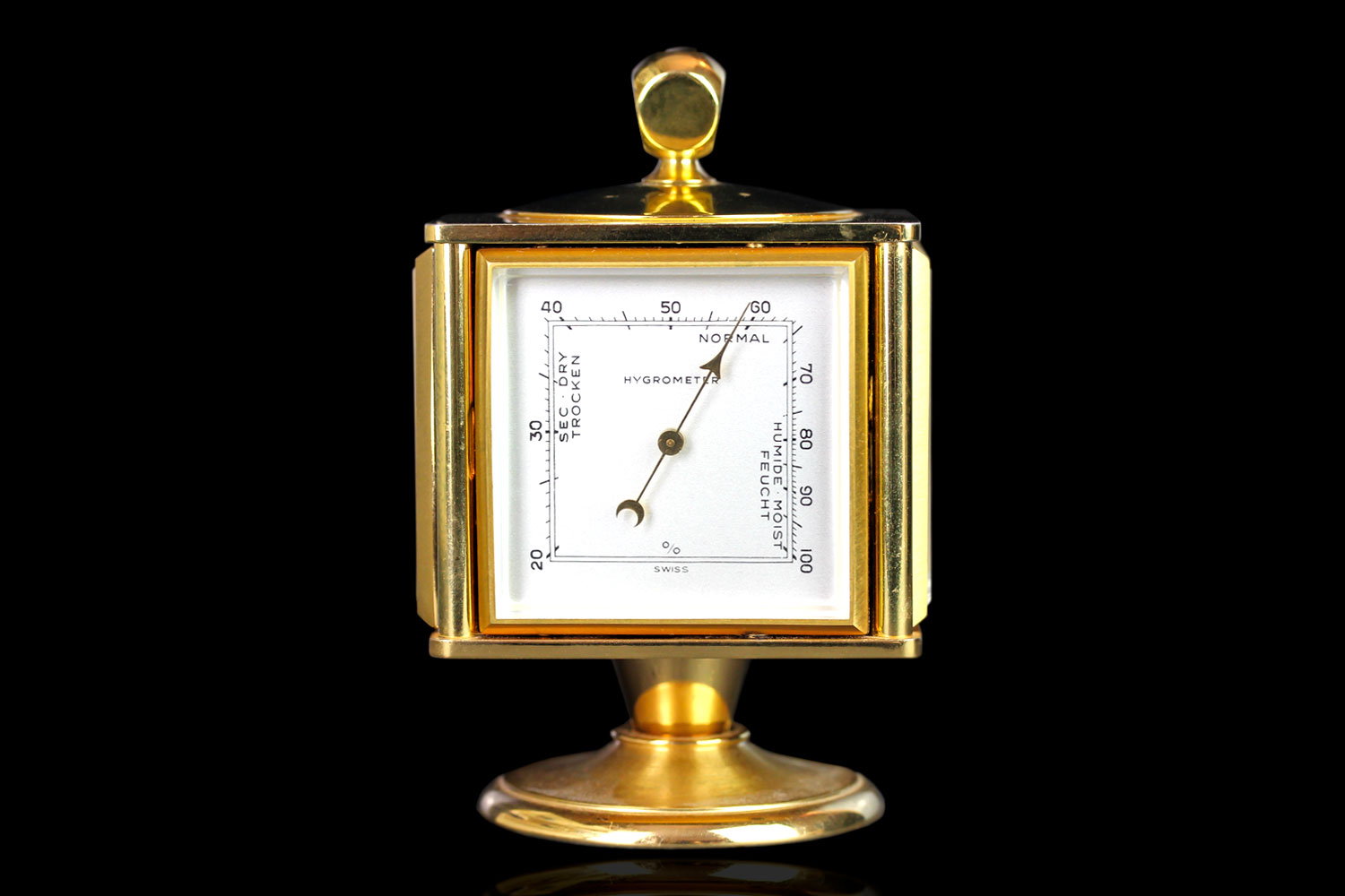 IMHOF Swiss desk clock, four sides with Time, Hygrometer, Barometer and Thermometer, gilt case - Image 2 of 7