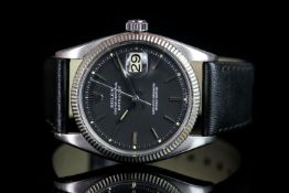 GENTLEMEN'S ROLEX OYSTER PERPETUAL DATEJUST WRISTWATCH REF. 6605, circular black dial with silver