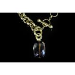 Vaubel, New York designer necklace heavy link chain with large faceted smokey quartz drop, chain