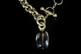 Vaubel, New York designer necklace heavy link chain with large faceted smokey quartz drop, chain