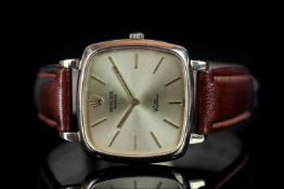 GENTLEMEN'S VINTAGE ROLEX CELLINI, square, gold dial and hands, gold baton markers.28mm gold case,