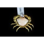 Vintage 18ct Coral crab brooch, Coral body with Ruby set eyes gold work claws and legs with textured