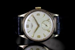 GENTLEMENS LONGINES VINTAGE WRISTWATCH, circular silver dial with hour markers and arabic numbers,