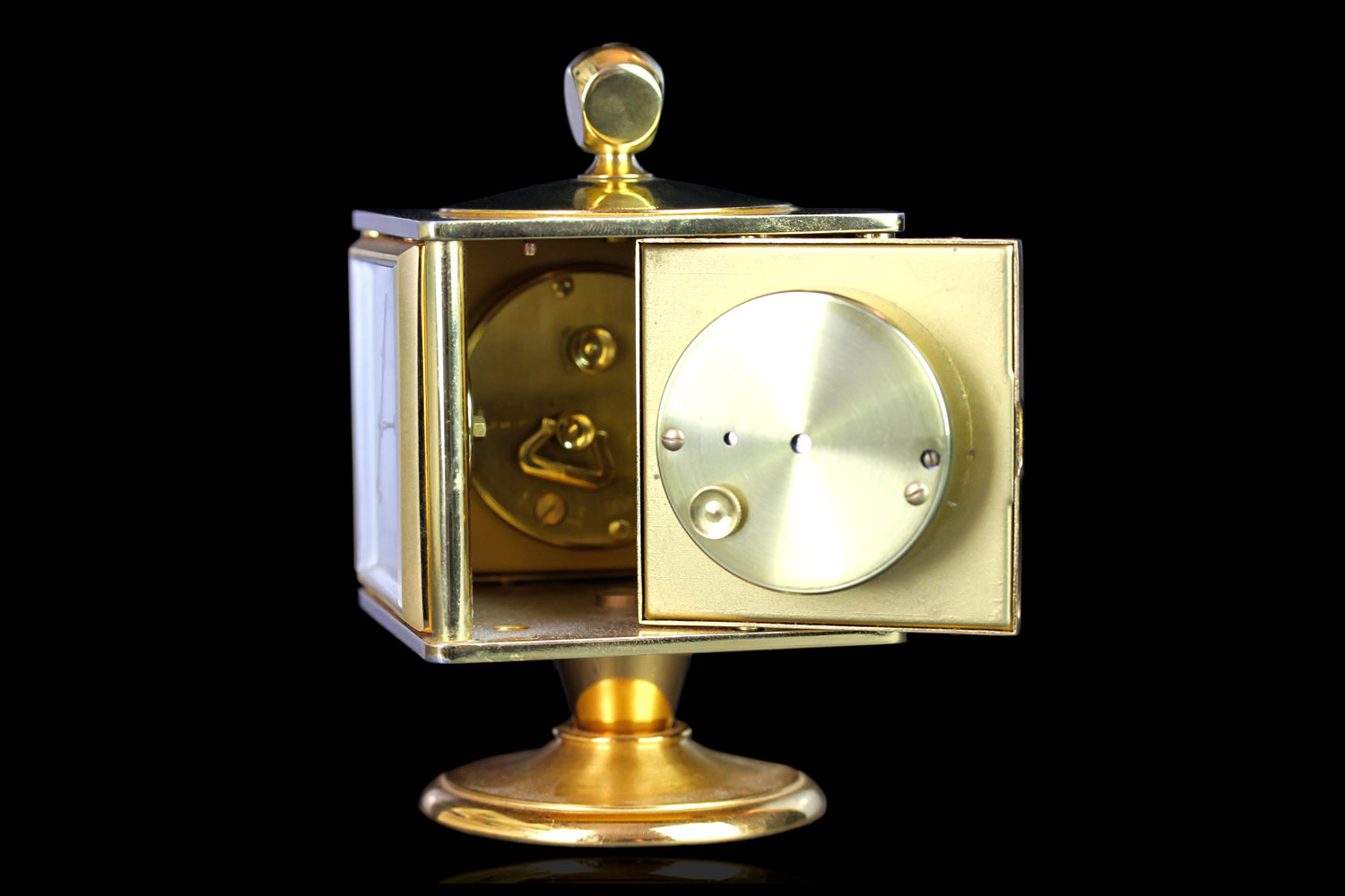 IMHOF Swiss desk clock, four sides with Time, Hygrometer, Barometer and Thermometer, gilt case - Image 5 of 7