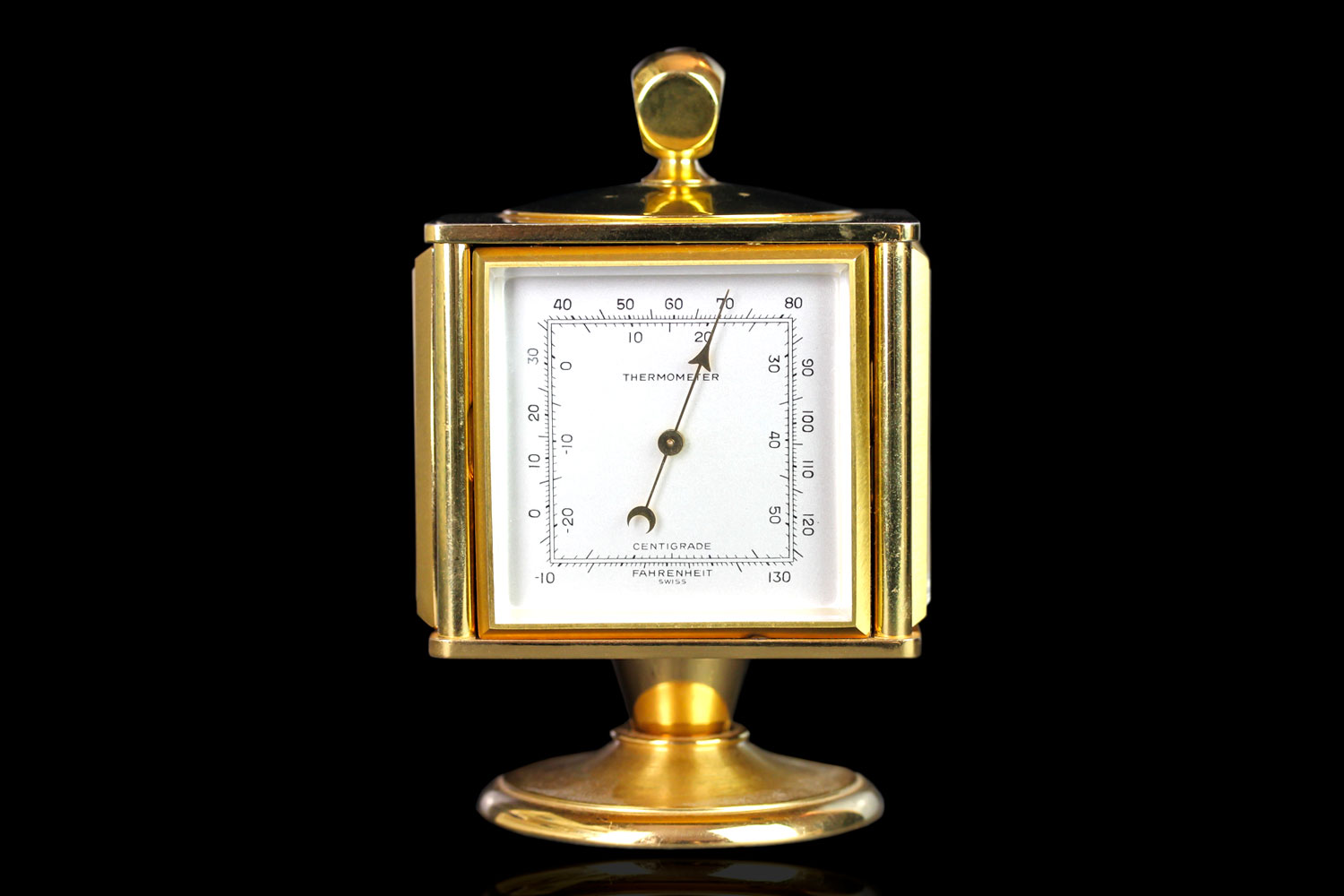 IMHOF Swiss desk clock, four sides with Time, Hygrometer, Barometer and Thermometer, gilt case - Image 4 of 7