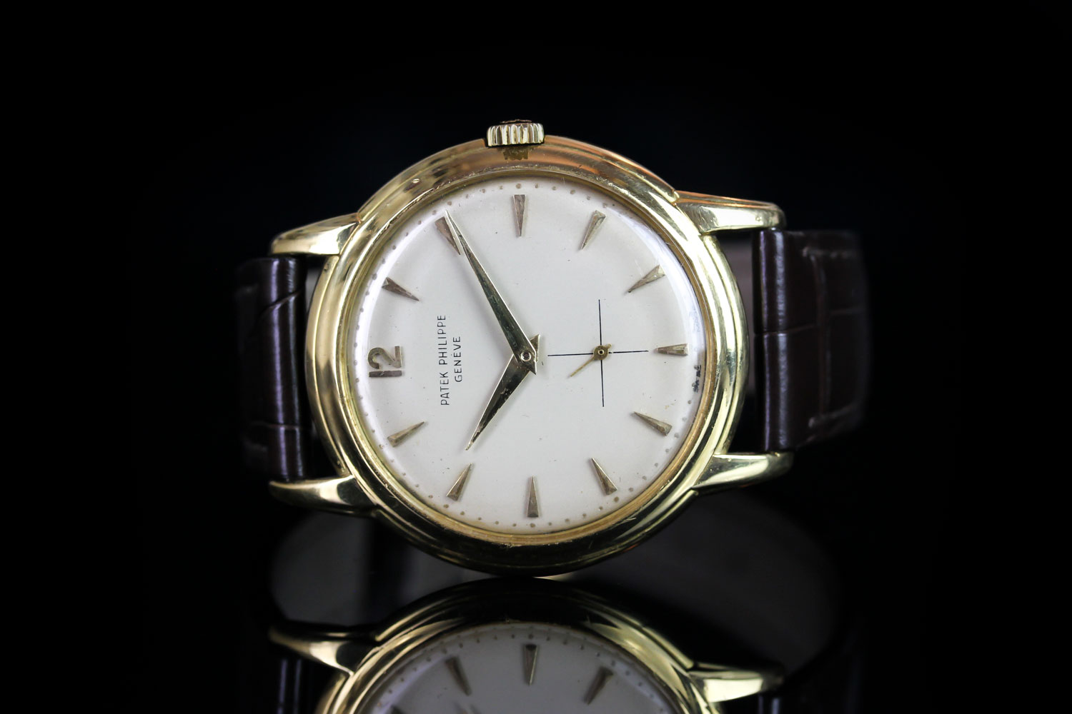 RARE GENTLEMEN'S 18K PATEK PHILIPPE DISCO VOLANTE 2551, round, silver dial with gold dart shaped - Image 2 of 5
