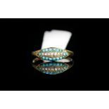 ANTIQUE SEED PEARL AND TURQUOISE RING, tested as 18ct un hallmarked, weight 2.4gms, size T 1/5.