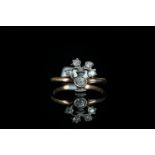 Old cut diamond floral ring, silver set old cut diamonds as a floral display rose gold band, early