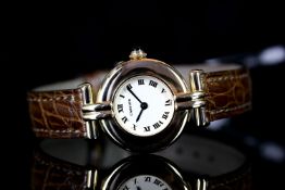 LADIES CARTIER PARIS 18CT GOLD QUARTZ WRISTWATCH REF. 3233, circular off white dial with black roman