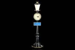 LeCoultre Rue De La Paid lamppost desk clock, 27cm high, black enamel, Roman numerals on cream, blue