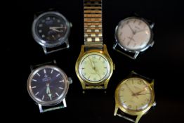 GROUP OF 5 VINTAGE WATCHES INCL. PRONTO MONITOR HERCULES ROXY BIFORA, ranging in sizes from 31mm-