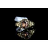 Victorian foil backed quartz ring, central oval cut stone foil backed, 7x6mm, engraved setting,