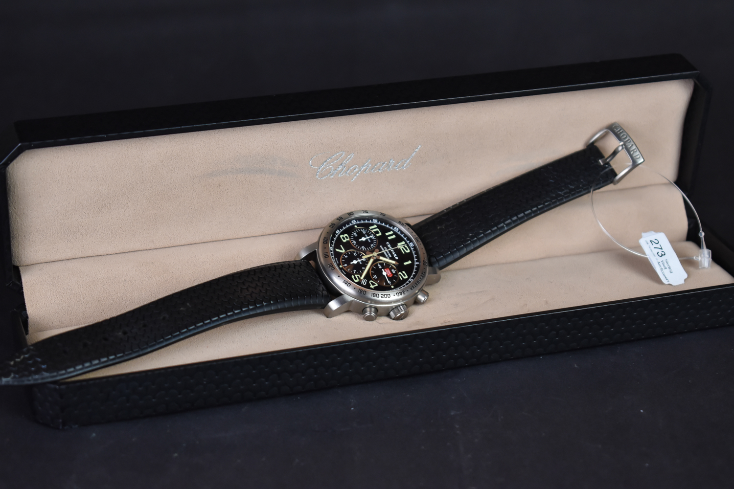 GENTLEMEN'S CHOPARD MILLE MIGLIA TITANIUM CHRONOGRAPH WRISTWATCH W/ BOX REF. 8915, circular navy