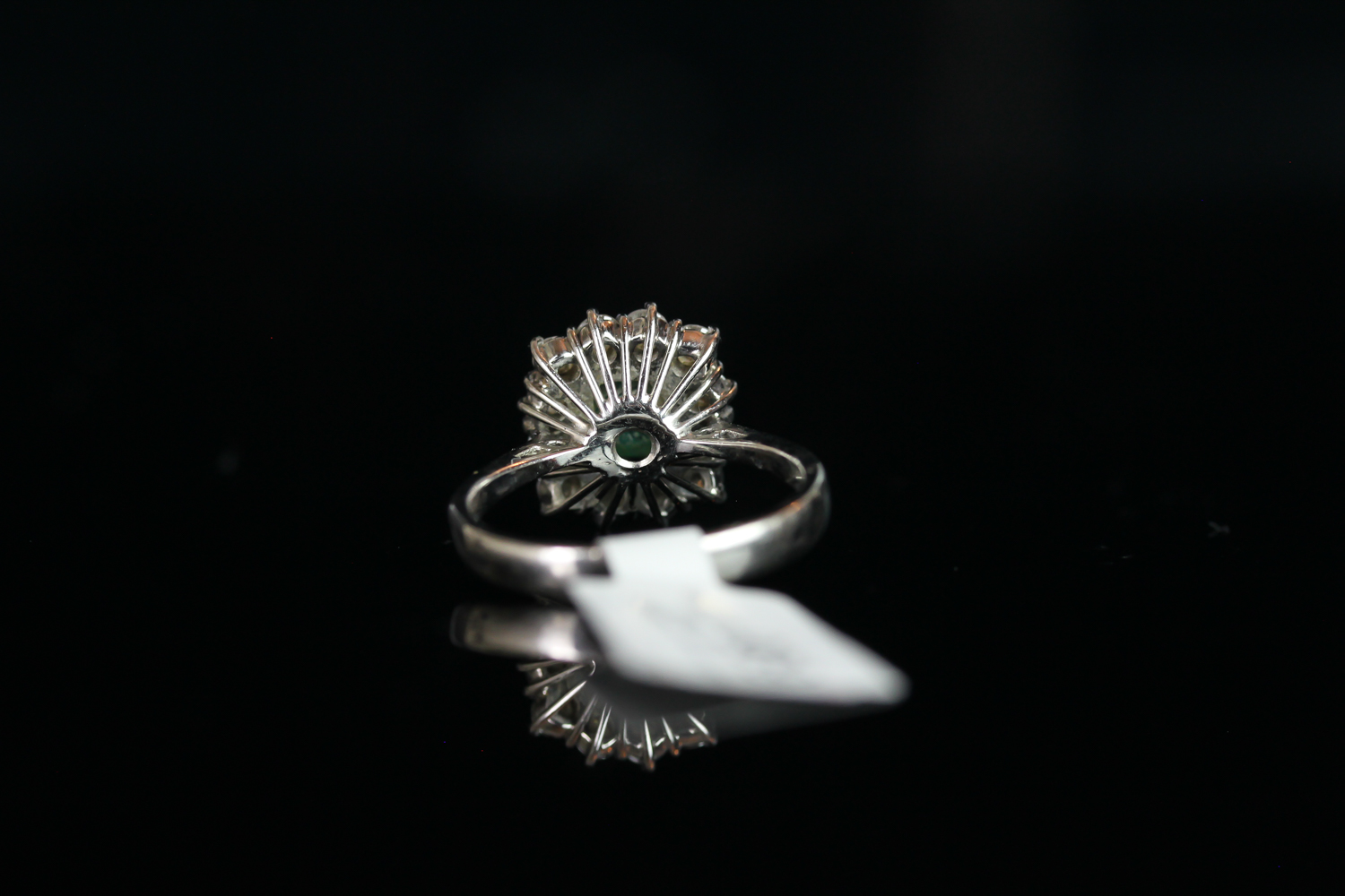 18CT WHITE GOLD EMERALD AND DIAMOND CLUSTER RING, emerald estimated 6.3x 6.4mm, hallmarked , ring - Image 3 of 3