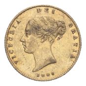 GREAT BRITAIN. Victoria, 1837-1901. Half-Sovereign, 1848/7, London, 8 over 7. 3.99 g. Fr-389b; KM-