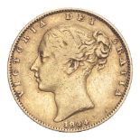 GREAT BRITAIN. Victoria, 1837-1901. Sovereign, 1844, London, Spread 4 4. 7.99 g. Fr-387e; KM-736.