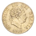 GREAT BRITAIN. George III, 1760-1820. Half-Sovereign, 1818, London, 3.99 g. S-3786; KM-673. About