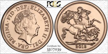 GREAT BRITAIN. Elizabeth II, 1952-. Sovereign, 2018, The Royal Mint, 7.99 g. S-SC13. Fifth crowned