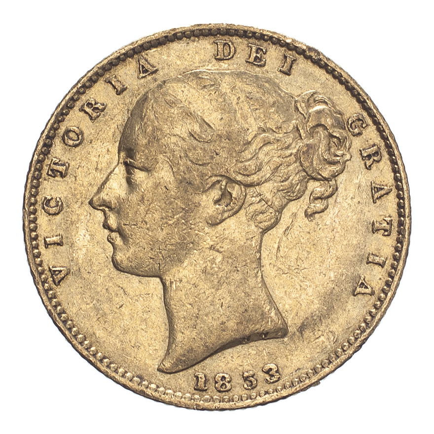 GREAT BRITAIN. Victoria, 1837-1901. Sovereign, 1853, London, WW incuse. 7.99 g. Marsh-36F; S-