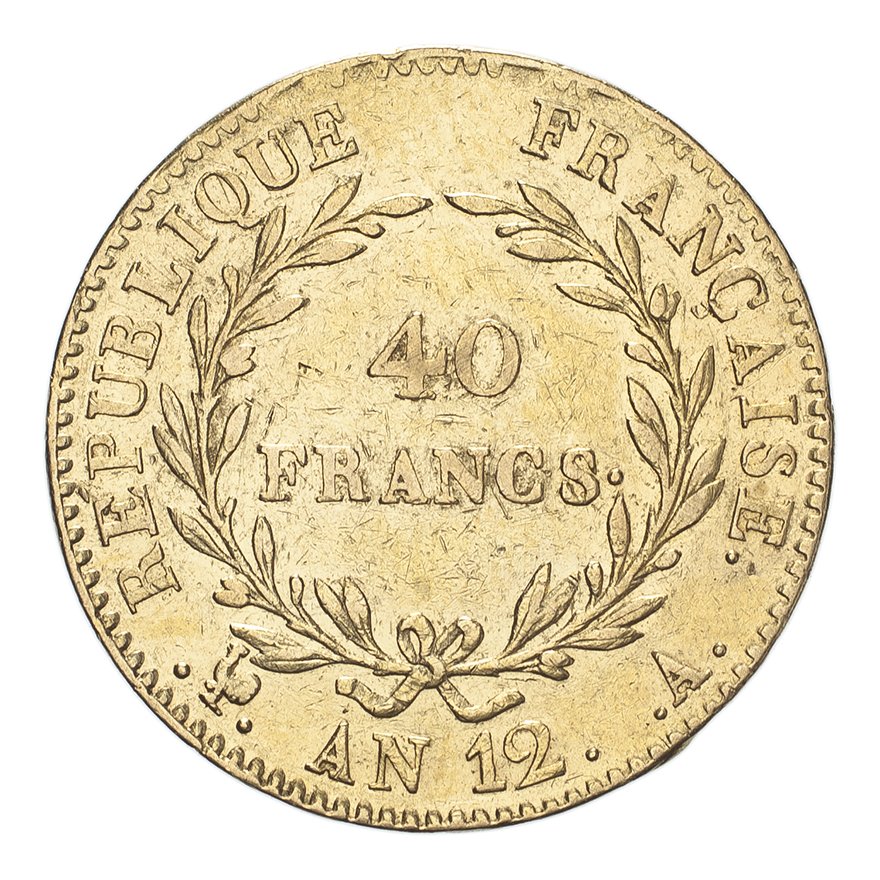 FRANCE. Napoleon I, 1804-14, 1815. 40 Francs, An 12 (1803) A, Paris, 12.90 g. Fr-480; Gad-1080; F- - Image 2 of 2