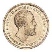 NORWAY. Oscar II. 20 Kroner, 1875, Kongsberg, 8.96 g. KM 348. Uncirculated. PLEASE NOTE: 0 % Buyer