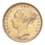 GREAT BRITAIN. Victoria, 1837-1901. Half-Sovereign, 1884, London, 3.99 g. Fr-389e; KM-735.1; Marsh-