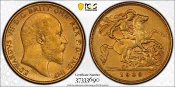 BRITISH COMMONWEALTH: AUSTRALIA. Edward VII, 1901-10. Half-Sovereign, 1909 P, Perth, 3.99 g. S-