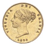 GREAT BRITAIN. Victoria, 1837-1901. Half-Sovereign, 1853, London, 3.99 g. Fr-389b; KM-735.1; Marsh-