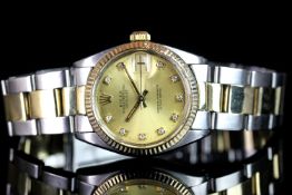 MID SIZE ROLEX OYSTER PERPETUAL DATEJUST DIAMOND SET WRISTWATCH W/ BOX REF. 6827, circular gold