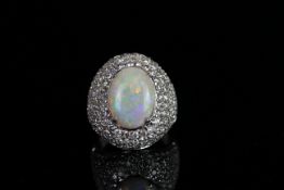 18ct White Gold Opal cocktail ring featuring, cabochon Opal (4.12ct), with 145 single cut