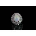 18ct White Gold Opal cocktail ring featuring, cabochon Opal (4.12ct), with 145 single cut