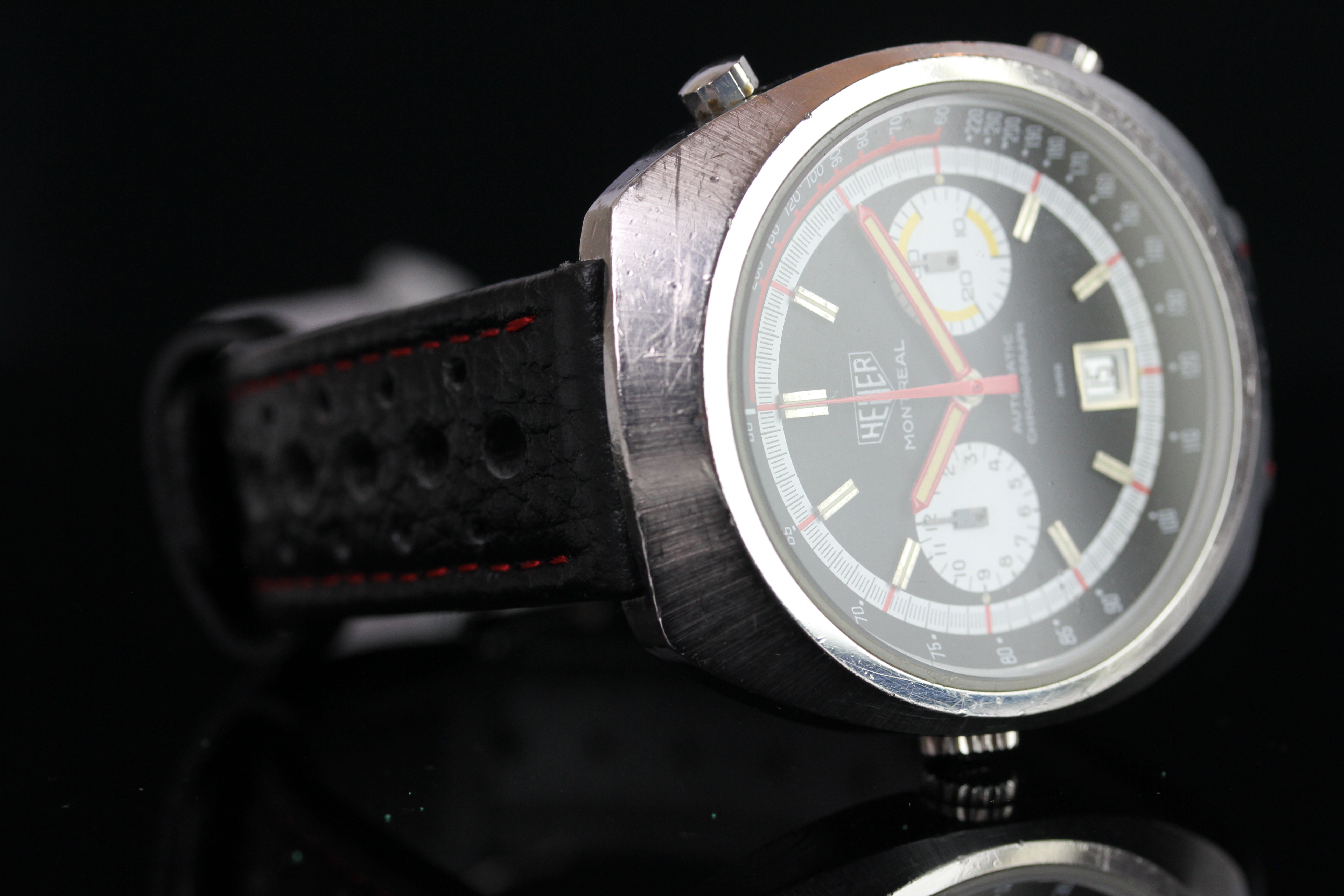 GENTLEMANS TAG HEUER CHRONOGRAPH MONTREAL,round, black dial with illuminated hands,red illuminated - Image 2 of 4