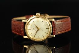 GENTLEMENS OMEGA GENEVE 9CT ROSE GOLD WRISTWATCH, circular silver dial with gold hour markers and