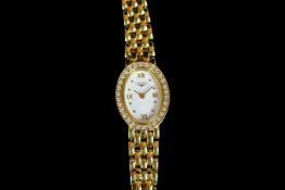 LADIES 18CT LONGINES DRESS WATCH L6 1107 WITH DIAMOND SET BEZEL, oval, white dial with black