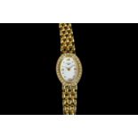 LADIES 18CT LONGINES DRESS WATCH L6 1107 WITH DIAMOND SET BEZEL, oval, white dial with black