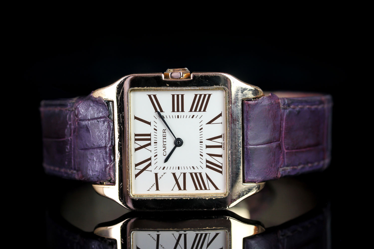 GENTLEMEN'S 18K ROSE GOLD CARTIER SANTOS 2788, square, white dial with black hands , black roman