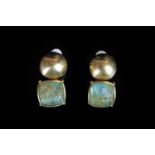 Vaubel, New York designer clip on earrings, faceted cushion cut rutilated quartz, green backed,