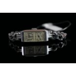 LADIES TWIN REGISTER COCKTAIL WRISTWATCH, rectangular twin register dual with 14x27mm stainless