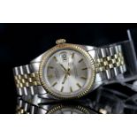 GENTLEMEN'S ROLEX OYSTER PERPETUAL DATEJUST WRISTWATCH REF. 1601, circular silver pie pan dial