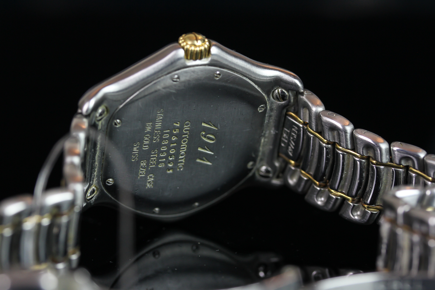 GENTLEMEN'S EBEL BI COLOUR AUTOMATIC WRISTWATCH, circular black dial with gold Roman numerals and - Image 3 of 4
