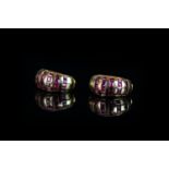 Ruby set clip on earrings, five rows of calibre cut Rubies, mounted in 18ct rose gold, French marks,