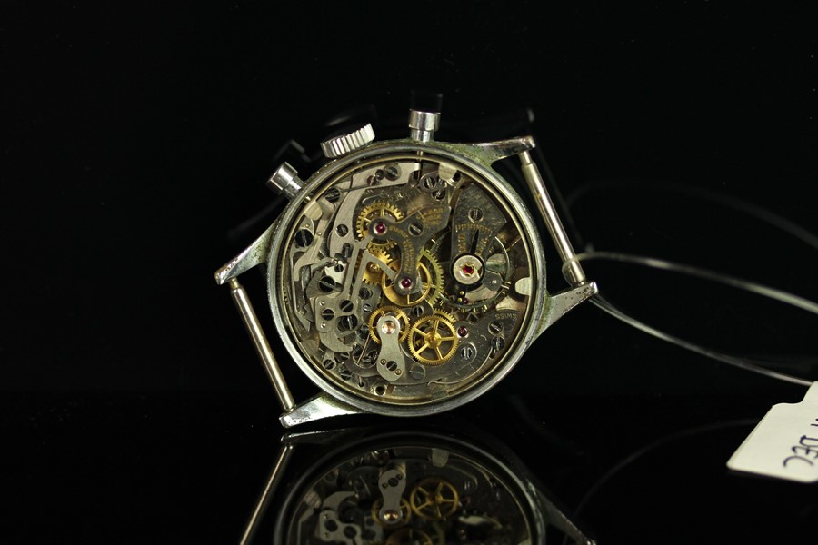 GENTLEMENS CLEBAR CHRONOGRAPH WRISTWATCH, circular silver twin register dial with Arabic numerals - Image 2 of 2