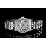 LADIES ROLEX DATEJUST DIAMOND SET WRISTWATCH REF. 69173, circular pave set diamond dial with black