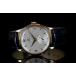 GENTLEMEN'S 9CT VINTAGE OMEGA CIRCA 1958, round, silver dial with gold hands, gold arabic and