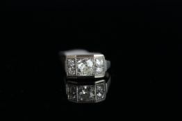 18CT WHITE GOLD AND PLATINUM TOP FIVE STONE DRESS RING, centre stone estimated 1.12ct , total weight