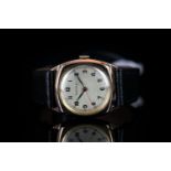 GENTLEMEN'S 9CT VINTAGE AUDEMARS CAL 1080, square, white dial with black hands, black arabic