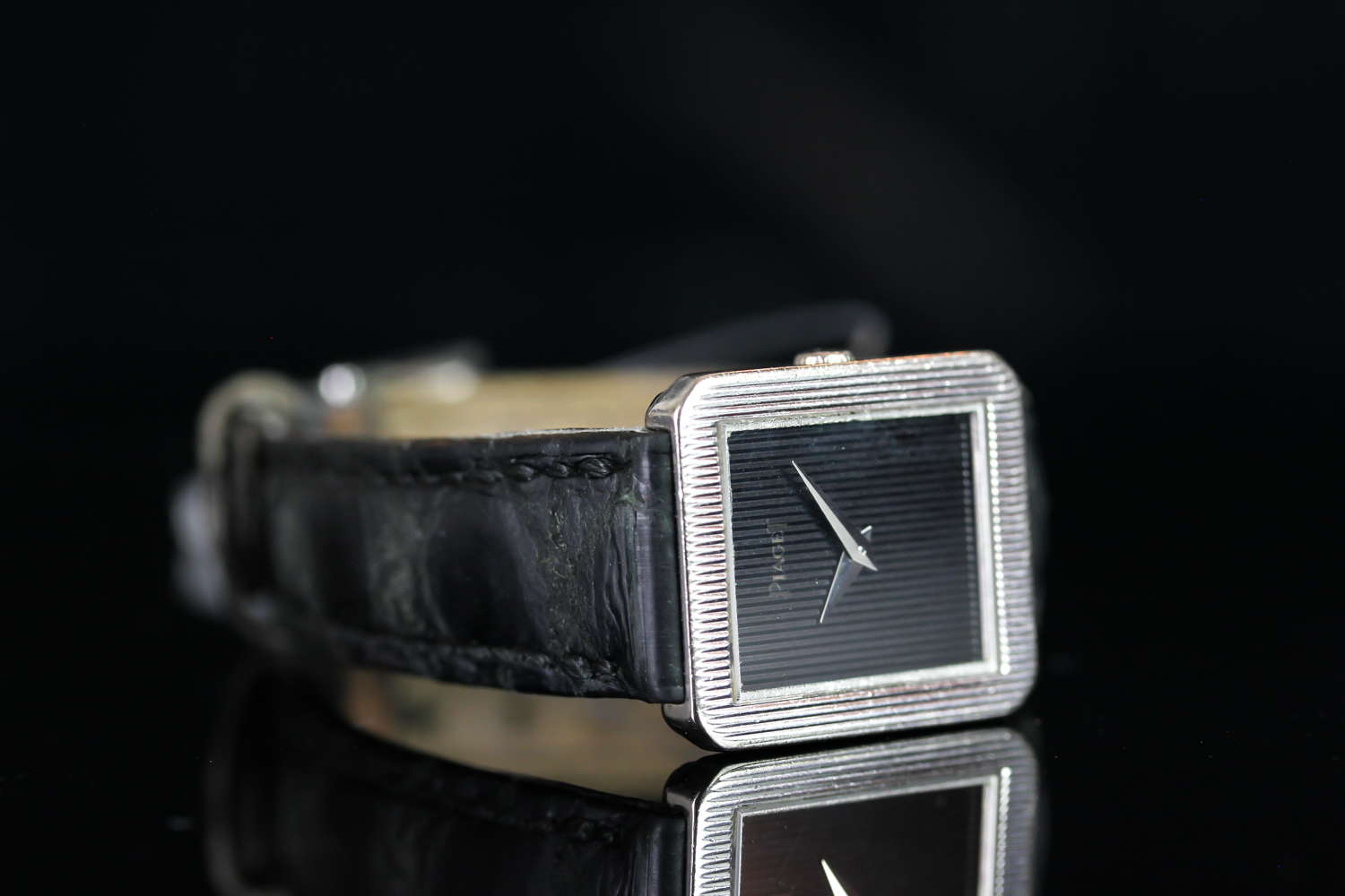 LADIES 18K WHITE GOLD VINTAGE PIAGET 8354 CIRCA 1999, oblong, black dial with silver sword hands, - Image 2 of 4