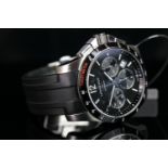 GENTLEMEN'S LONGINES CHRONOGRAPH L688.2, round, black dial with illuminated steel hands, silver