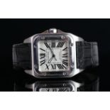 GENTLEMANS CARTIER TANK XL SANTOS 2656, square, white dial with illuminated hands,black roman