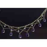 18CT AMETHYST AND DIAMOND NECKLET , total weight 19.15 gms.